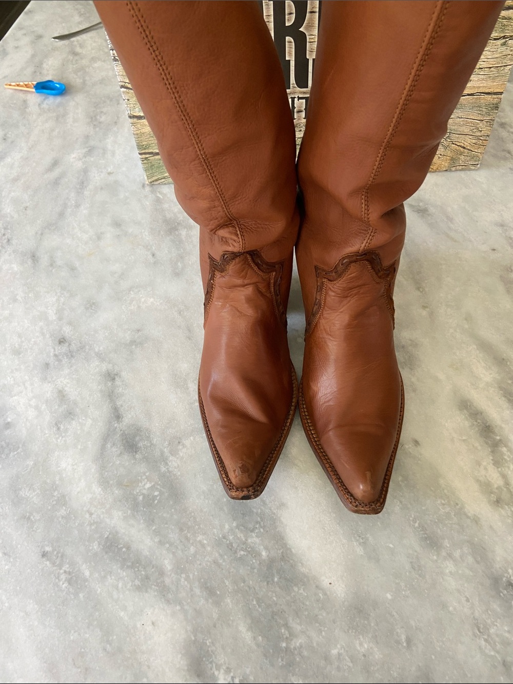 Women's Tall Leather Western Boots in Chestnut - Picture 5 of 8